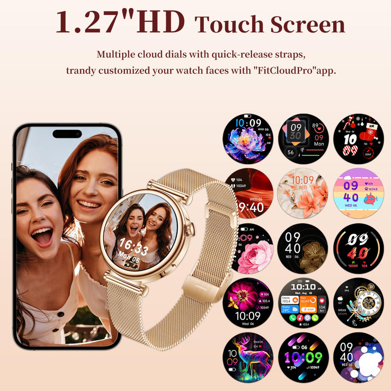 Smart Watches for Women,1.83"&1.27" HD Watch with Calls and Messages/Heart Rate/Sleep/Female Cycle,Fitness Tracker Smartwatch for Android/iOS Compatible,Rose Gold & Gold