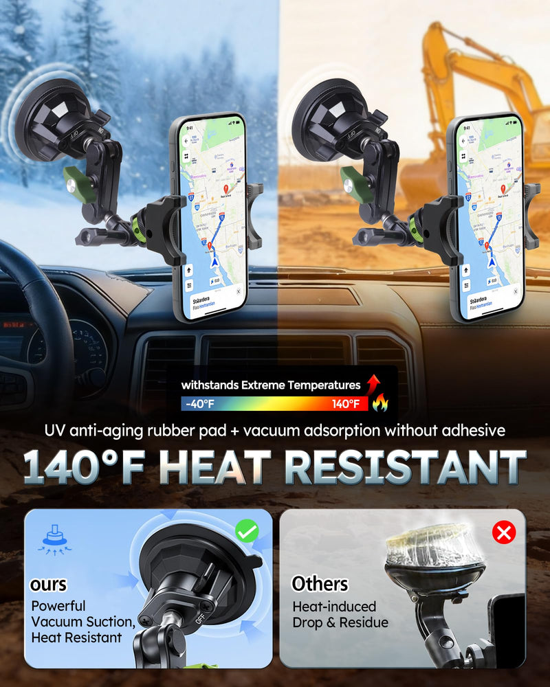 Semi Truck Phone Mount for Drivers, 360° Anti-Shake, Camera Ready | Class 8 Cab Phone and Camera Suction Mount, Ultra-durable Metal, for Kenworth, Peterbilt, Freightliner sprot