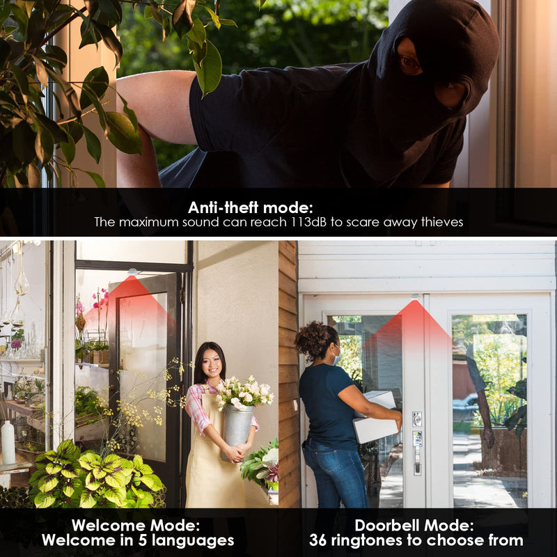 [AUSTRALIA] - GREENCYCLE Motion Doorbell, Door Chime for Business Entry, Store Welcome Buzzer Monitor, Motion Detect Alarm, Caregiver Reminder for Elderly, Visitor Bell - 1 Receiver 2 Sensors 