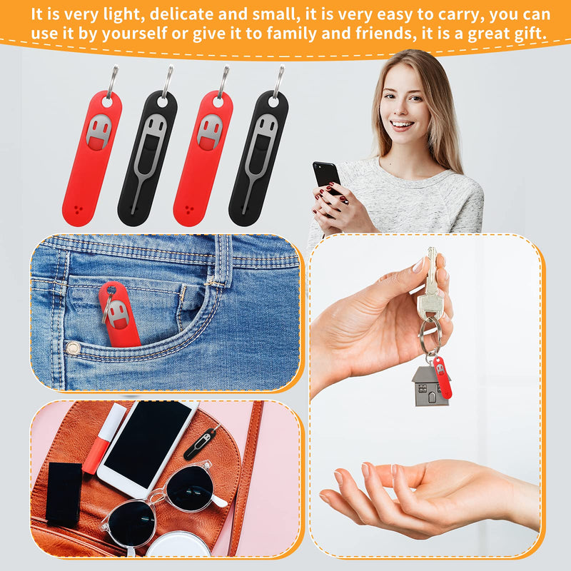 Sim Card Removal Tool Phone Chip Remover Sim Card Unlock Chip Card Pin Tool Sim Card Tray Eject Pin Removal Tools Needle Opener Ejector with Detachable Keychain Charm for Smart Phone, 4 Pieces