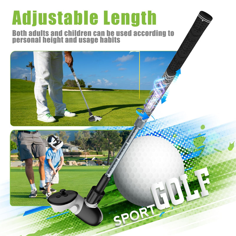 YOGES VR Golf Club Handle Compatible with Meta Quest 3 / Oculus Quest 2, Adjustable Length Realistic Golf Club Attachment Accessories, Virtual Reality Grips (ONLY for Right Controller) Black/Grey