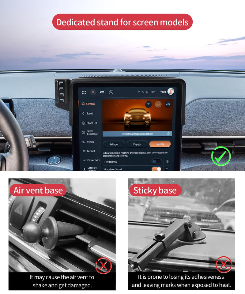Auto Clamp Car Phone Holder for Ford Mustang Mach-E 2021-2026, 15.5" Screen | Universal Mechanical Clip Cell Phone Mount Accessories Fit iPhone Android,Automobile Cradle GPS Dashboard Navigation Bracket