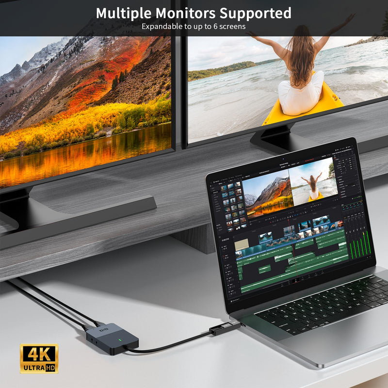 HDMI Splitter Extended Display for Dual Monitor, Dual 2K@60Hz Universal Video Graphics USB to Dual HDMI Adapter for USB A & USB-C Adapter, Compatible with USB 4,Windows and Mac Classic Grey