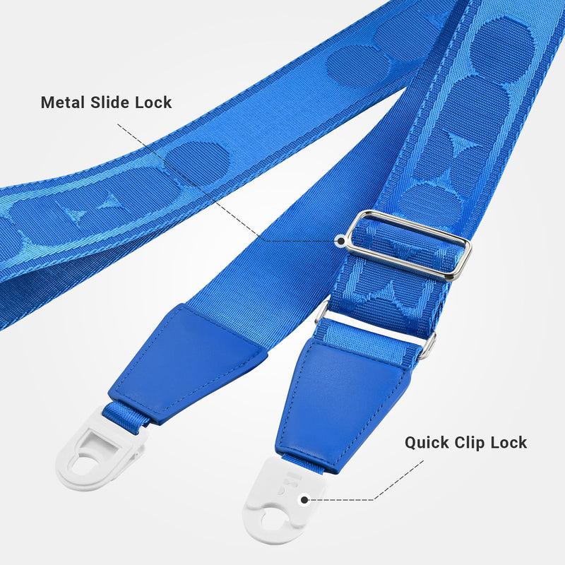 Quick-Snap Nylon Strap-quick locking-2 inches leather ends for Acoustic Electric Guitar Straps,Bass Guitar Strap Deep Blue
