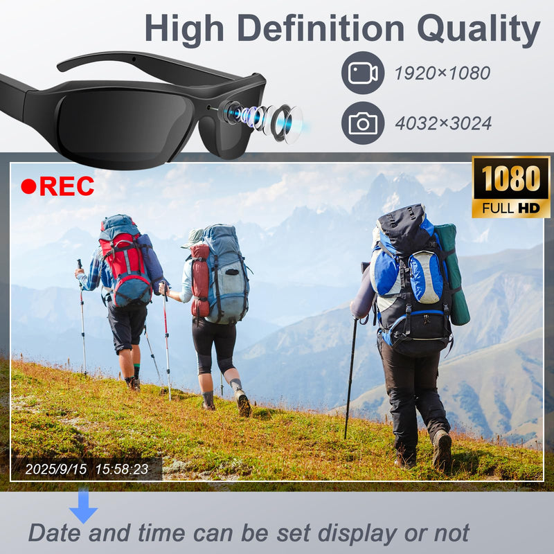 Camera Sunglasses Sports Action Camera Glasses 1080P Video Smart Glasses Cam UV Protection Polarized Lens Support Photos/Videos Recording mit 16GB Micro SD Card & Card Reader for Outdoor Activities 16.0 GB