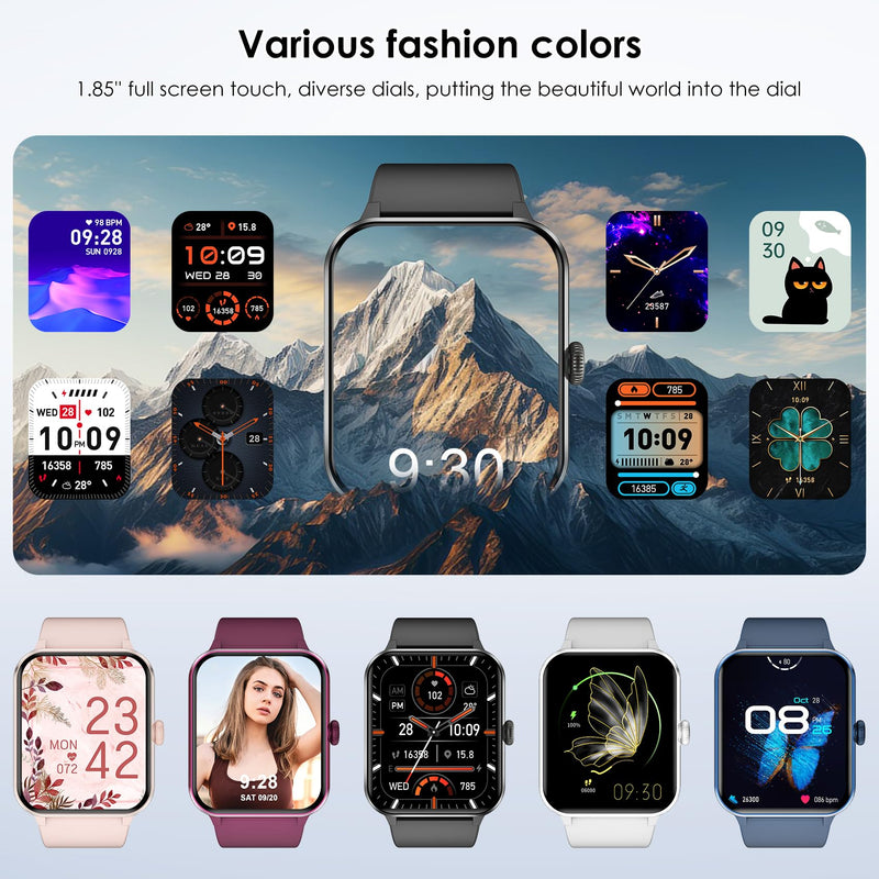Smart Watch(Answer/Make Call), 1.85" Smartwatch for Men Women, 100+ Sport Modes, Pedometer, IP68 Waterproof Fitness Tracker, Heart Rate/Sleep Monitor, Smart Watches for Android & iOS (2 Straps)
