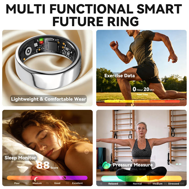 Smart Ring for Women Men,Fitness Tracker Ring,Heart Rate,Blood Oxygen,Step Tracker,Sleep Tracker,Meditation Assistance,No Subscription Fee,IP68 Waterproof,2026 New Holiday Gifts (Silver 8) Silver