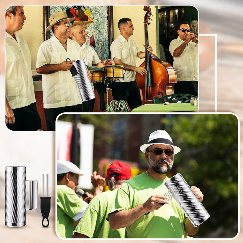 Kathfly 4 Pcs Guiro Instrument Metal Stainless Steel Musical Latin Percussion Shaker with Scrapers for Live Performance(3 x 8 Inch) 3 x 8 Inch