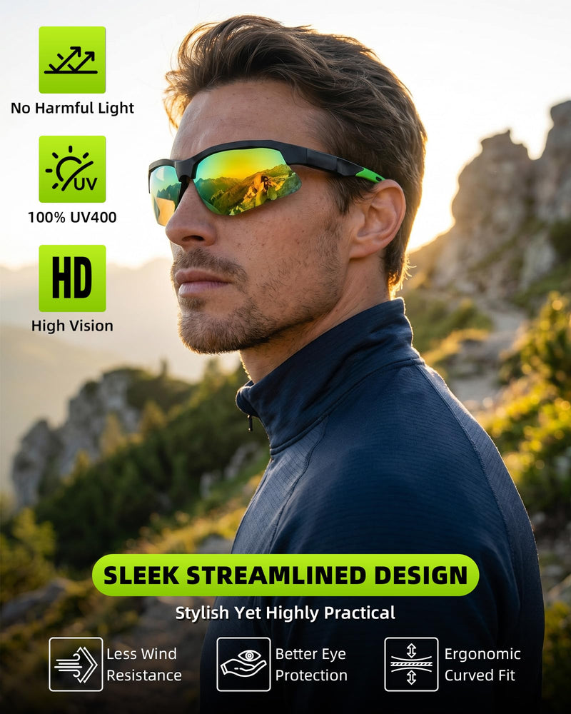 Bluetooth Smart Glasses for Sports, Polarized UV400 Sports Sunglasses | Bluetooth Open Ear Audio with Touch Control, AI Assistant, IPX6 Waterproof Sports Glasses for Biking Running