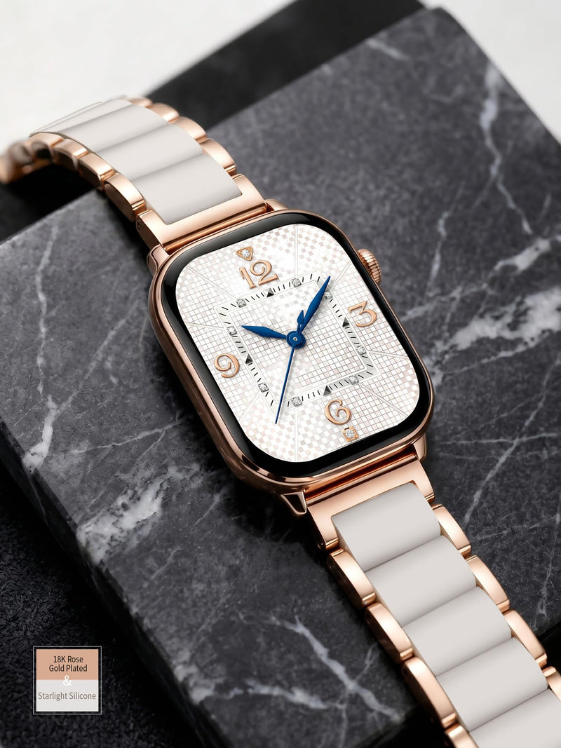 V.R.HOPE Luxury Rose Gold Apple Watch Band for Women, Metal & Silicone | Elegant, Stylish, Versatile, Complimentary, Comfortable, Hypoallergenic & No Skin Irritation, Fits iWatch 1-11/SE3 38-42mm Metal Rose Gold-Starlight 38mm/40mm/41mm/42mm
