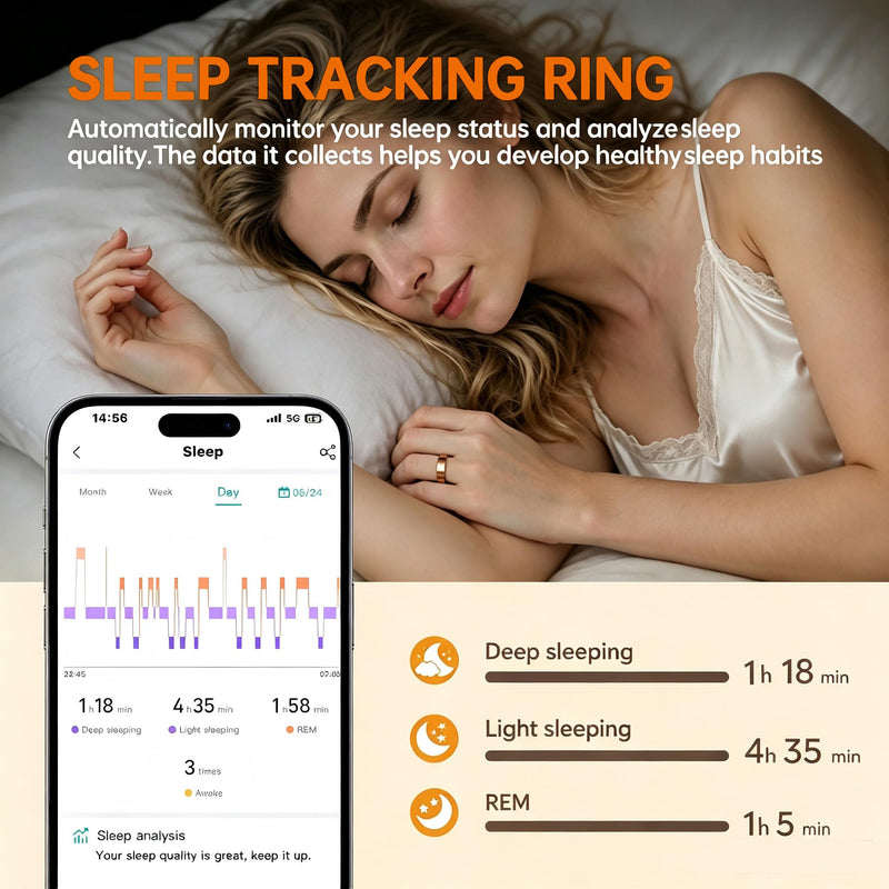 Smart Ring for Women & Men, Health and Sleep Tracker Ring with Heart Rate, Blood Oxygen,Blood Pressure, Waterproof Fitness Ring, Free APP for iOS Android Gold 10