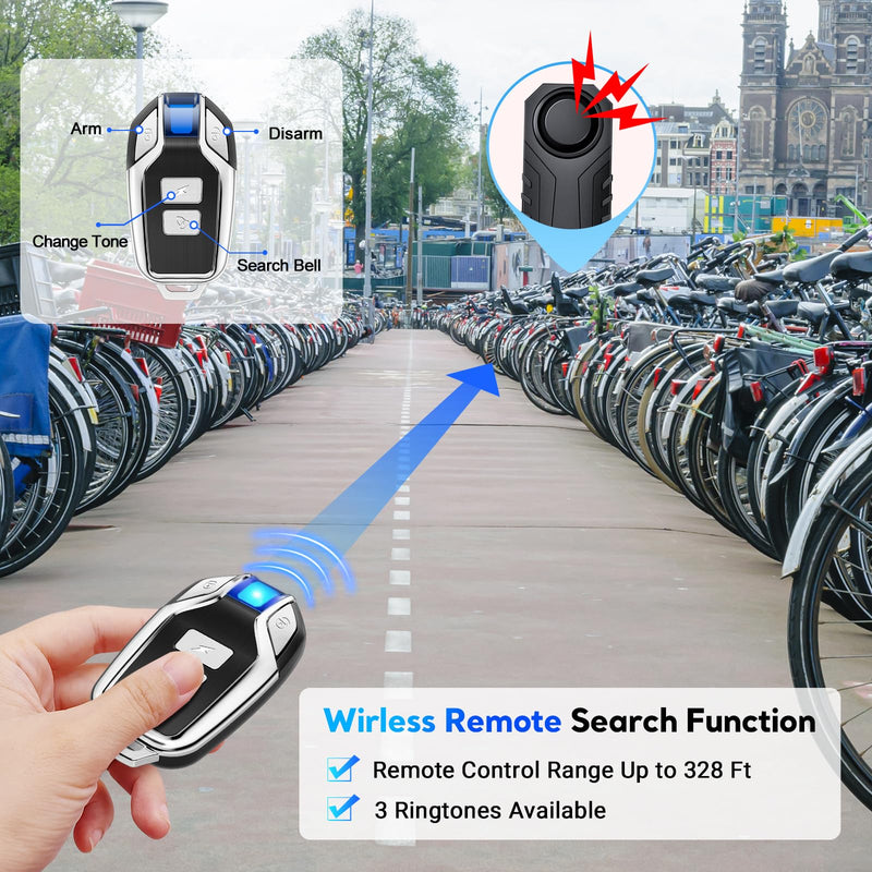Bike Alarm, 120dB Loud Waterproof Wireless E-Bike Motorcycle Alarm with Remote, Anti-Theft Vibration Motion Sensor Multipurpose Security Alarm System, Ebike Accessories Black