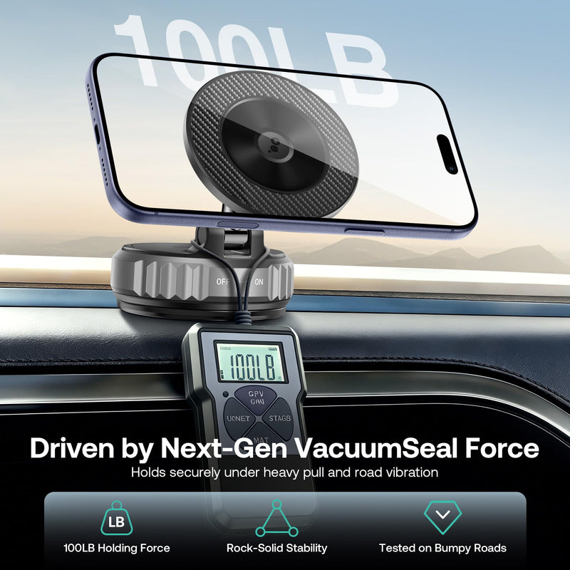 Golinbox Upgraded Nano Gel Vacuum Magnetic Car Phone Holder for MagSafe 360° Adjustable, [100+LBS Suction & 3000gf Magnetic] Suction Cup Phone Mount for Your Car/Gym/Mirror Mount for iPhone & Android
