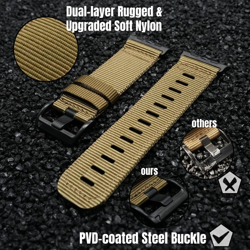 Nylon Watch Band for Apple Watch Ultra 3/2/1 Band 49mm 46mm 45mm 44mm 42mm(Series 1 2 3), Adjustable Breathable iWatch Straps for Apple Watch Ultra Bands for Men 11/10/9/8/7/6/SE/5/4/3/2/1（3 Pack: Black+Khaki+Green (Black buckle), 44/45/46/49/42 mm(Ser...