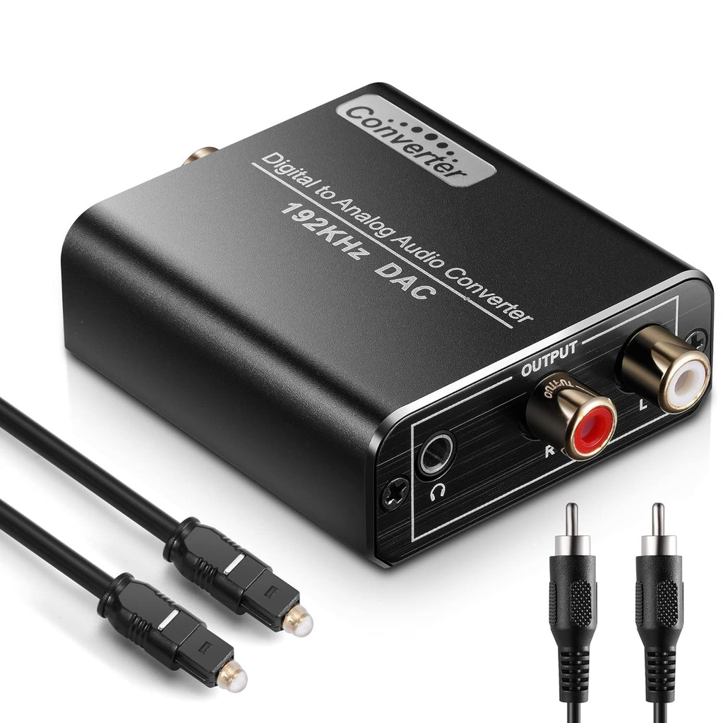 LiNKFOR Digital to Analog Audio Converter DAC Converter Digital Optical SPDIF Toslink Coaxial to Analog RCA L/R 3.5mm Jack Stereo Audio Adapter Converter with Optical Cable for HDTV PS3 PS4 TV Box