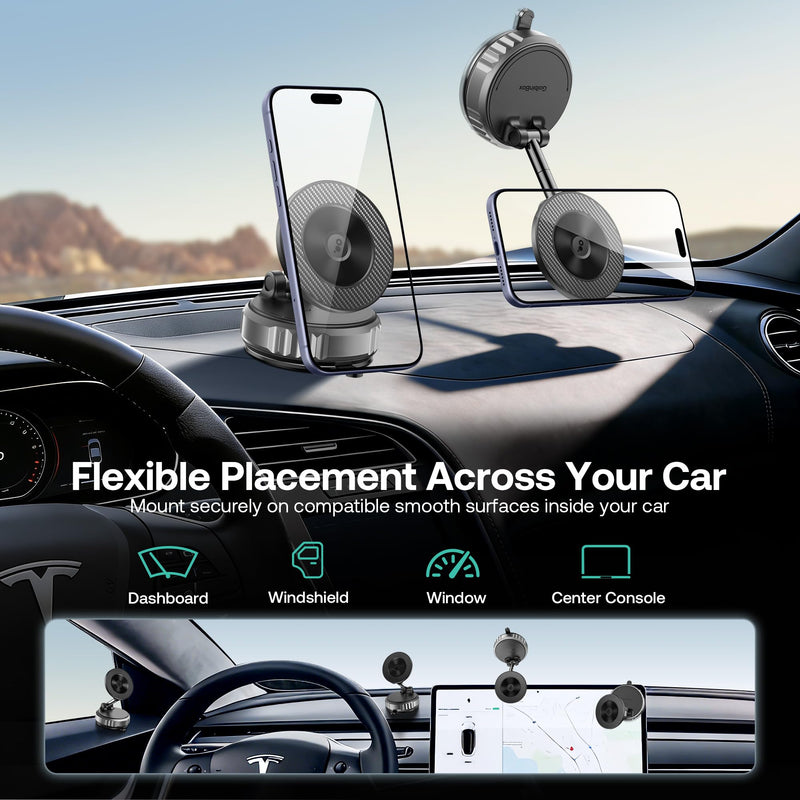 Golinbox Upgraded Nano Gel Vacuum Magnetic Car Phone Holder for MagSafe 360° Adjustable, [100+LBS Suction & 3000gf Magnetic] Suction Cup Phone Mount for Your Car/Gym/Mirror Mount for iPhone & Android