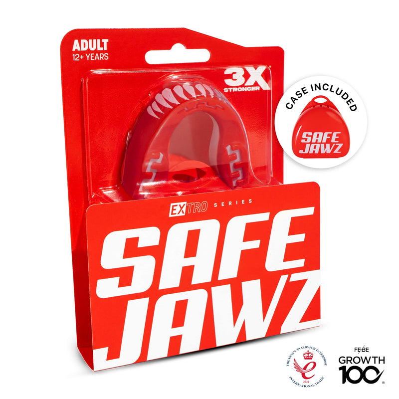 SAFEJAWZ Mouth Guard, Dual Layer Mouthguard for Adults with Case, Easy Fit Remoldable Mouthpiece for Football, Boxing, Lacrosse, MMA, Basketball & All Contact Sports (Adult 12+ Years, Viper Red) Adults 12+ Years