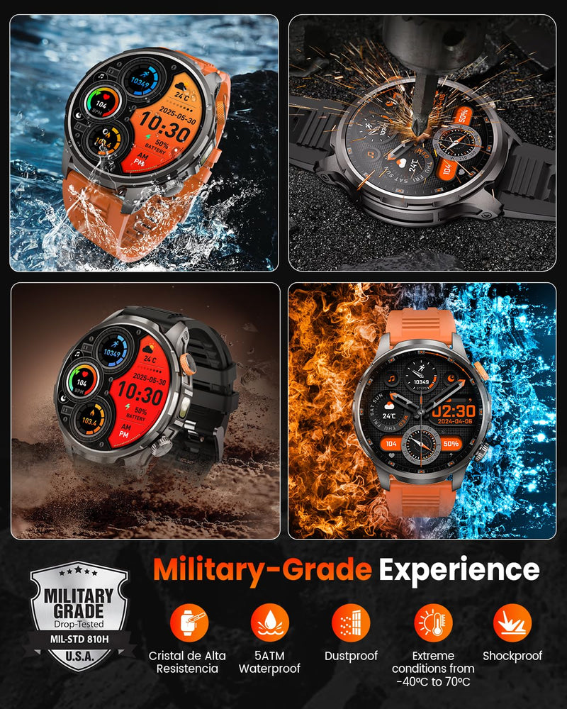 Military Smartwatch for Men 1000mAh Fitness Tracker Rugged Men Watch 2Bands | 1.91" Men's Smart Watch Answer/Make Calls, 5 ATM /110+ Sport Modes/Heart Rate/SpO2/Sleep Monitor Watch for Android Iphone Black 1.91"