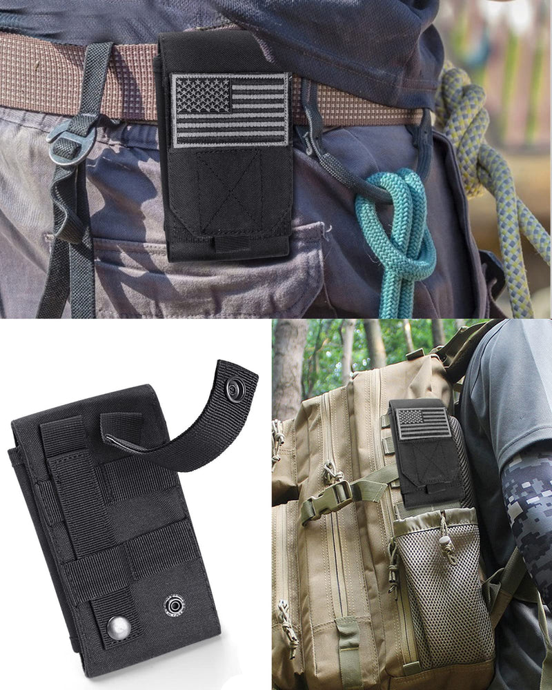 Black Tactical Molle Cellphone Pouch Case,Heavy Duty Waterproof Phone Holster Bag for iPhone 11 12 13 Pro Max Samsung S22 S21 S20 FE Note 20 A13 A12 A02S Less 6.7" Phone with US Flag Patch Black & 1 Gray Patch