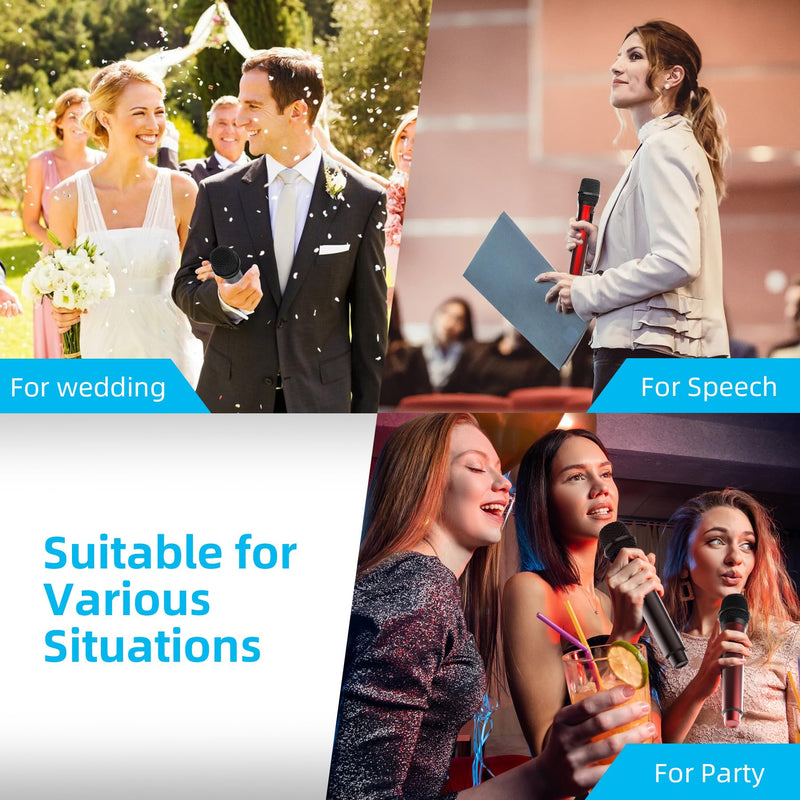 Aveek Wireless Microphone for Karaoke, Rechargeable Karaoke Microphone(Work 10hs), for Speaker, Karaoke Machine,Church, Speech, Wedding, Party Singing, Grey&Red, 2 Packs red&gray