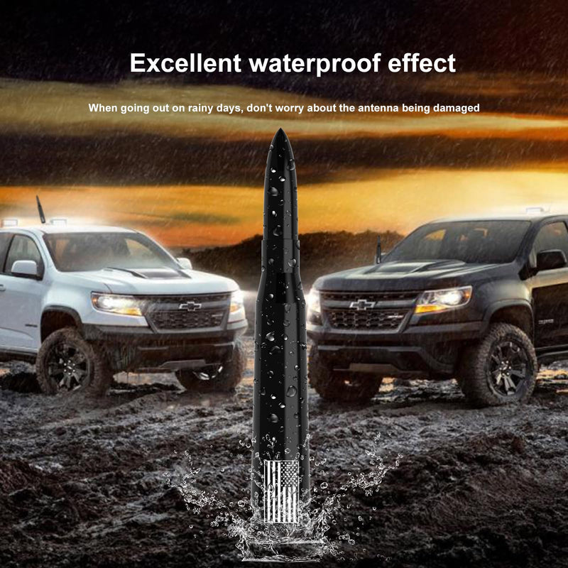 Car Truck Antenna with Tire Valve Caps American Flag Universal Short Replacement for GMC Sierra Chevy Silverado Dodge Ram 1500 2500 3500 Ford F150 F250 F350 Super Duty Raptor Radio Accessories, Black 5.5 inch
