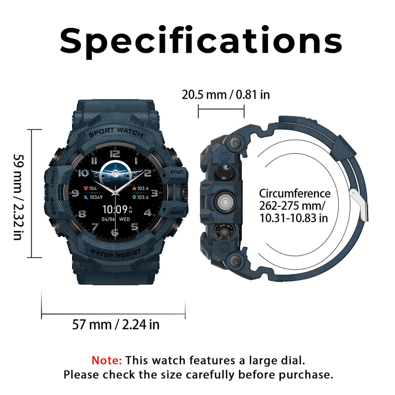 MIDDOW Military Smart Watch with Compass/Flashlight for Men | Fitness Tracker Watch with Waterproof/Long Battery Life/Heart Rate/Sleep/100+ Sport Modes for Android Phone and iPhone
