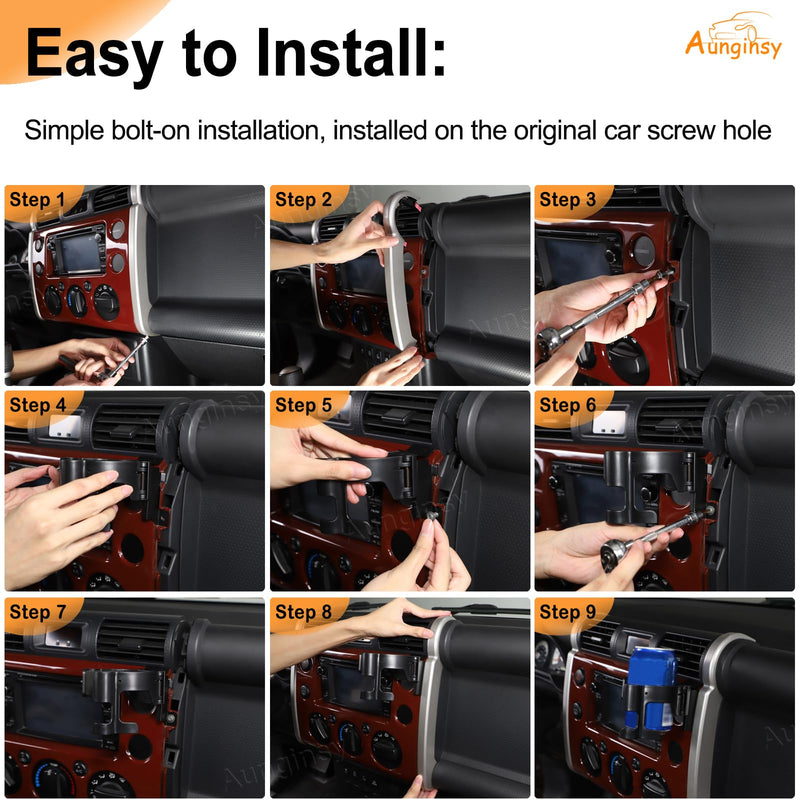 Aunginsy Phone Mount Compatible with Toyota FJ Cruiser 2007-2021 Car Cup Holder Center Console Air Outlet Vent Cell Phone Holder Dashboard Clip Panel Handsfree Mobile Phone Cupholder Stand Accessories Type F