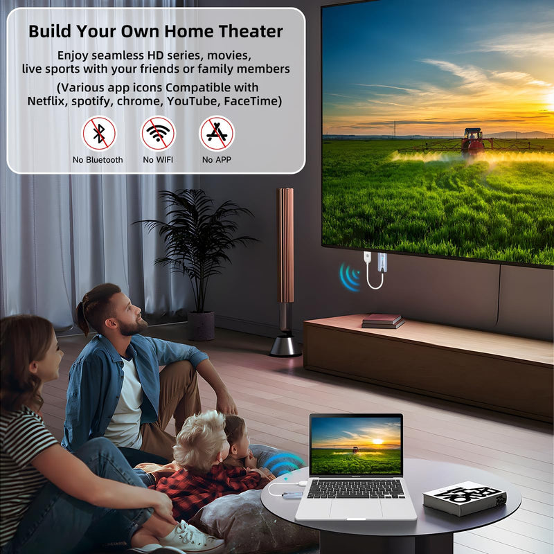 [AUSTRALIA] - 2026 Upgraded Wireless HDMI Transmitter and Receiver, 165FT/50M 4K Decode 1080P Output, Plug & Play Portable 2.4G/5G Wireless HDMI Extender Kit for Desktop,PC,TV Box, PS5/4 to TV/Monitor/Projector. 