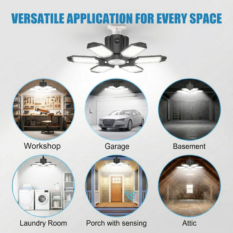 [AUSTRALIA] - BRAINIAC Motion Sensor Garage Light with 3 Switch Modes, E26/E27 Screw in Garage Lights Ceiling LED Motion Activated for Garage/Shop/Porch-150W 15000LM 6000K 150 Watts 1 Motion-sensor 