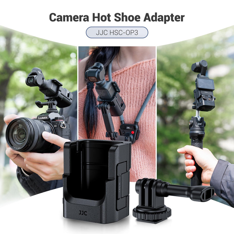 JJC 3-in-1 Expansion Adapter for DJI Osmo Pocket 3 and Xtra Muse, Tripod Mount Hot Shoe Camera Extender Converter, 1/4-20 Stick Handle Bracket Accessories, with Action Camera Port & Cold Shoe Holder For DJI Osmo Pocket 3, 3-in-1 Adapter