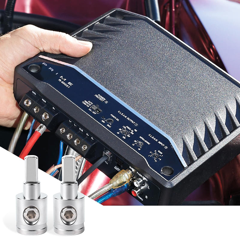 2PCS Heavy-Duty Car Stereo Audio Wire Reducer - 0 Gauge to 4 Gauge for Amp Input, AWG Pin Power & Ground Connection, Fits Most Cars 2PCS（0 to 4 Gauge）