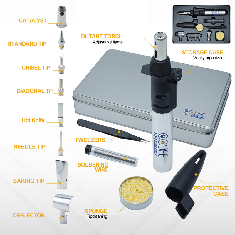 CCLIFE Soldering Iron Set Gas Soldering Iron 13 Butane Soldering Iron with Flux Soldering Wire Soldering Set for Soldering, Hot Cutting, Welding, Pyrography, Wood Engraving, Jewellery Making (Upgrade) Gas soldering iron (upgrade)