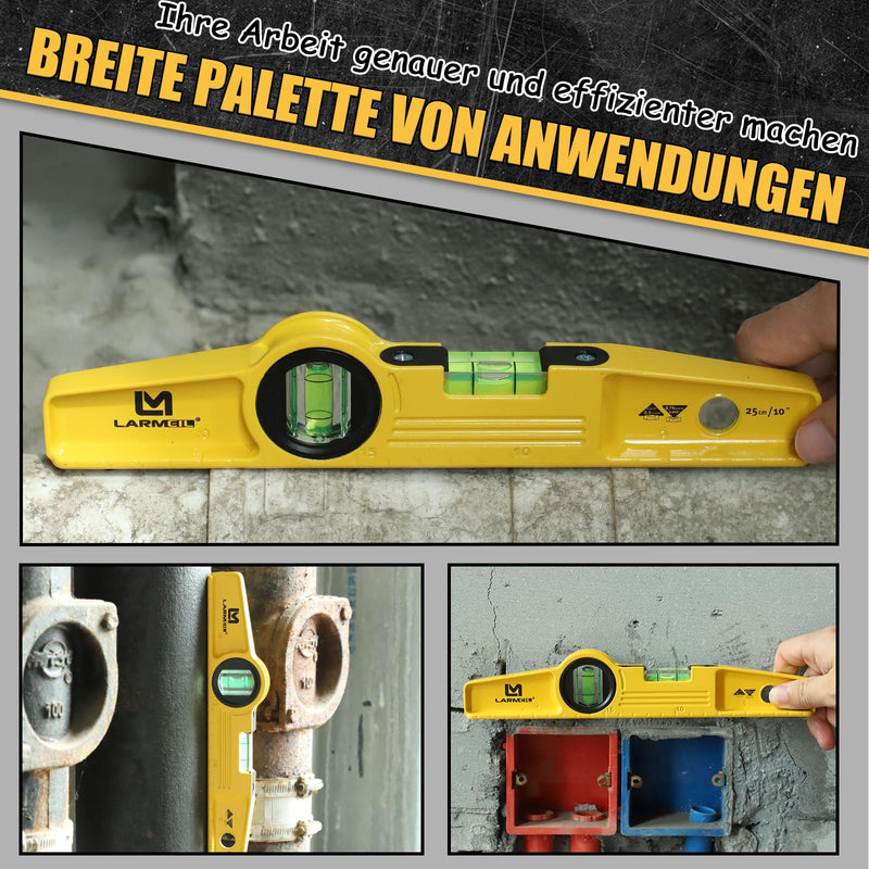 LARMEIL Magnetic Torpedo Spirit Level 25 cm Aluminium Cast Profile 4 Magnets Small Spirit Level 1 Horizontal Level 1 Vertical Level