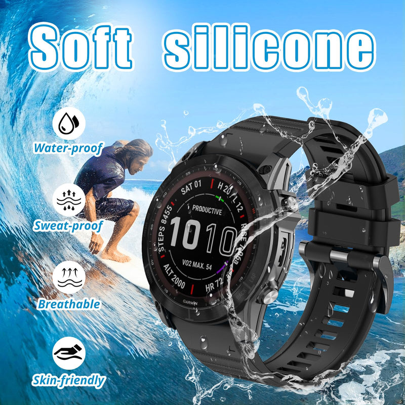 26mm Silicone Sport Bands Compatible with Garmin tactix 8 quatix 8 Fenix8 AMOLED 51mm/Fenix8 pro/7X /7X Pro/6X/6X Pro/5X/5X Plus/3 HR,Watch Strap For Garmin Descent Mk2/3i 51mm/tactix7 Pro/Enduro3/2 7Pack1