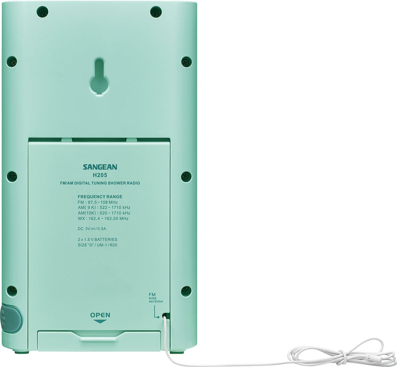 Sangean H205TQ AM/FM Weather Alert Waterproof Shower Radio Turquoise Single