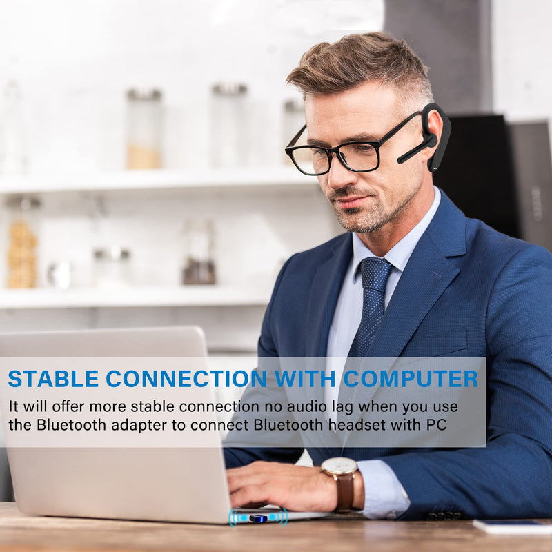 Bluetooth Headset, Dual Microphone Wireless Headset with USB Dongle for Computer, 45H Talking Time Compatible to Connect to Your PC Mac Works with MS Teams, Zoom
