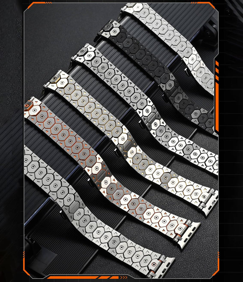 DEALELE Bands Compatible with Apple Watch 49mm 46mm 42mm 45mm 41mm 44mm 40mm 38mm, Mechanical-style Stainless Steel Metal Replacement Strap for iWatch Series 10/9 / 8/7 / 6/5 / 4/3 /SE/Ultra 2# Silver-orange 42mm/44mm/45mm/46mm/49mm