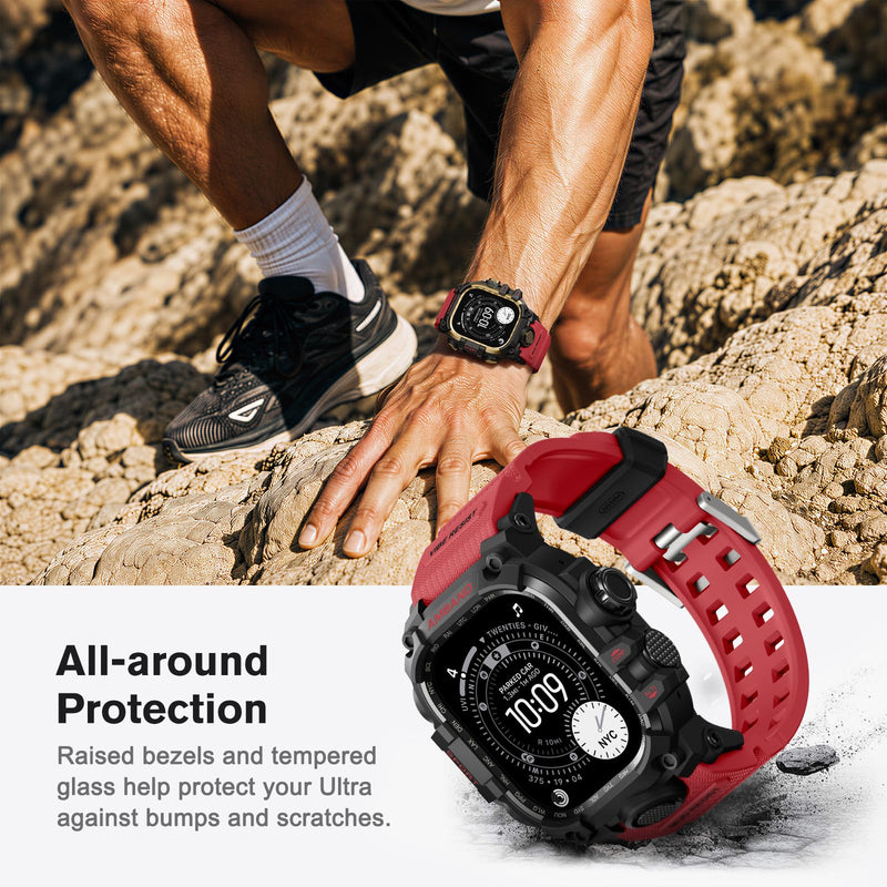amBand Bands Case Screen Protector Compatible with Apple Watch Ultra 3/2/1 49mm for Men, M3 Rugged Protective Case with Band and 9H Tempered Glass for iWatch Ultra 49mm Men Red 49mm - Ultra 3/Ultra 2/Ultra