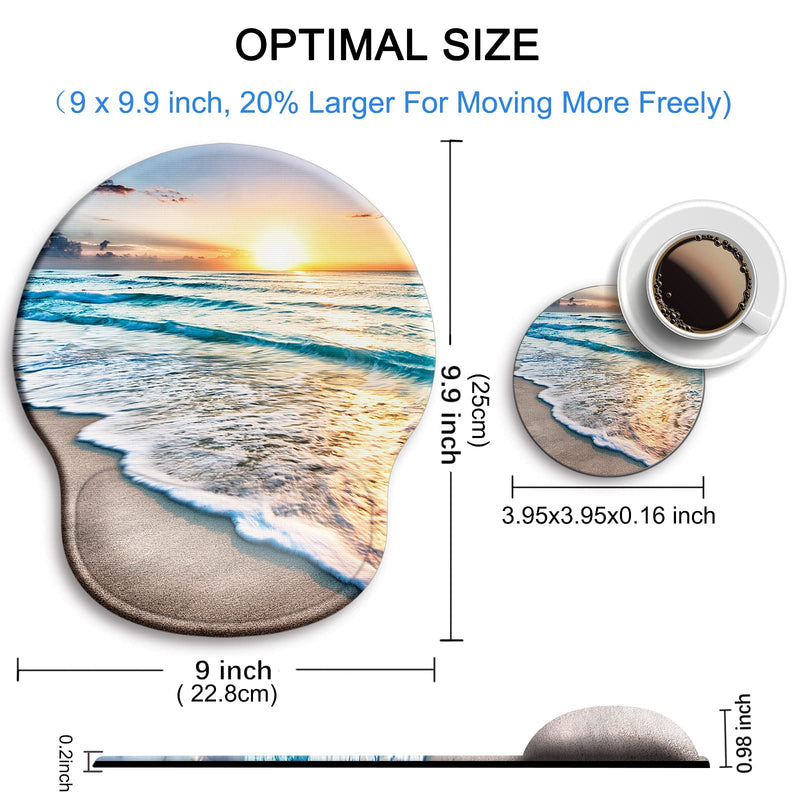 Ergonomic Mouse Pad with Wrist Support Rest,[ 20% Larger] Mousepad Gel Wrist Rest , with Coaster Non-Slip & Pain Relief for Computer, Desk, Home&Office-Beach N-Beach