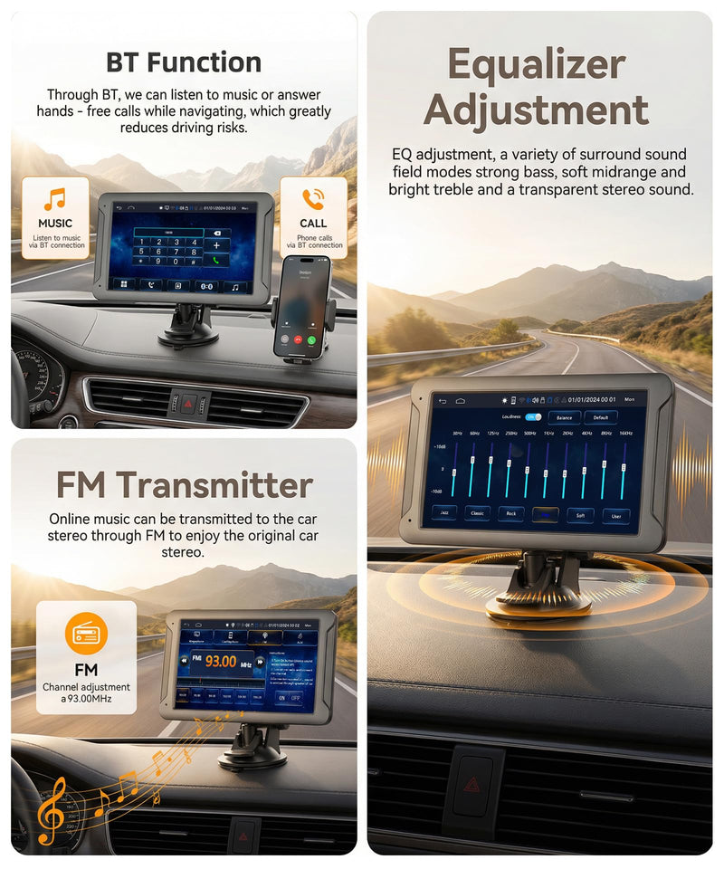 7-Inch HD IPS Portable Carplay Screen for Car, Wireless CarPlay & Android Auto, Bluetooth Music & Call, Wireless Screen Mirroring, CVBS Rearview Camera Compatible with Adjustable Brightness