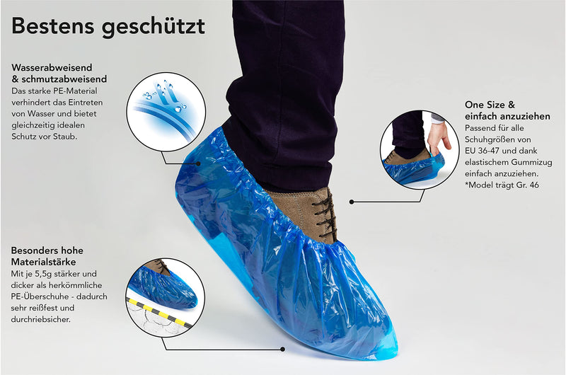 URBAN MEDICAL 100 x Waterproof 5.5 g Disposable / Reusable Shoe Covers - Solid Dry - Tear-Resistant & Puncture Proof - Overshoes for Indoor and Outdoor Use - One Size