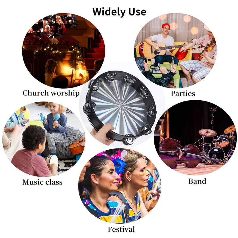 [AUSTRALIA] - Radiant Tambourines, 10 inch Tambourine with Double Row Jingle Reflective Hand Drum Percussion Handheld Drum Bell Musical Instrument Hand Held Percussion for Adults Church, KTV, Party, Games 10 inches 