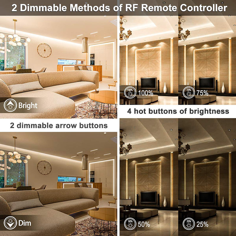 MY BEAUTY LIGHT LED Strip Lights Warm White,32.8ft Dimmable LED Light Strip with RF Remote,600 Bright 3000K 2835 LEDs,Plug-in Adhesive Rope Lights with Timing Mode for Living Room Bedroom Kitchen 32.8ft