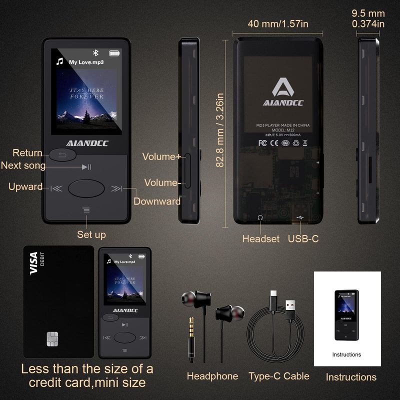 [AUSTRALIA] - Mp3 Player with Bluetooth 5.3 HiFi Sound, Mp3 Player with FM Radio, Mini Music Player 32G for Kids Adults, Earphones Included, TF Card can be Inserted 