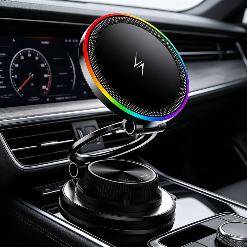 15W Fast Wireless Car Charger, Magnetic Dashboard Phone Holder, 360 Rotating Foldable Bracket, Compatible with MagSafe, Strong N52 Magnet & Gel Suction for iPhone17/16/15 pro and Samsung Smartphones