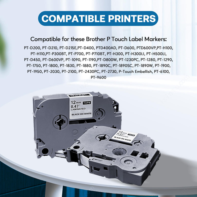 [AUSTRALIA] - JOJOME TZE-231 Compatible Label Tape Replacement for Brother TZe-231 TZ-231 Laminated P Touch Label Maker Tape, Black on White, for PT-D200 PT-D210 PTH100 PT-D400, 0.47" x 26.2'(12mm x 8m), 5 Packs 