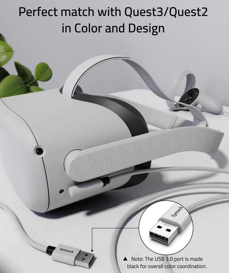 Syntech Link Cable 16 FT Compatible with Meta/Oculus Quest 3, Quest2/Pro/Pico4 Accessories and PC/SteamVR, High Speed PC Data Transfer, USB 3.0 to USB C Cable for VR Headset 16ft White