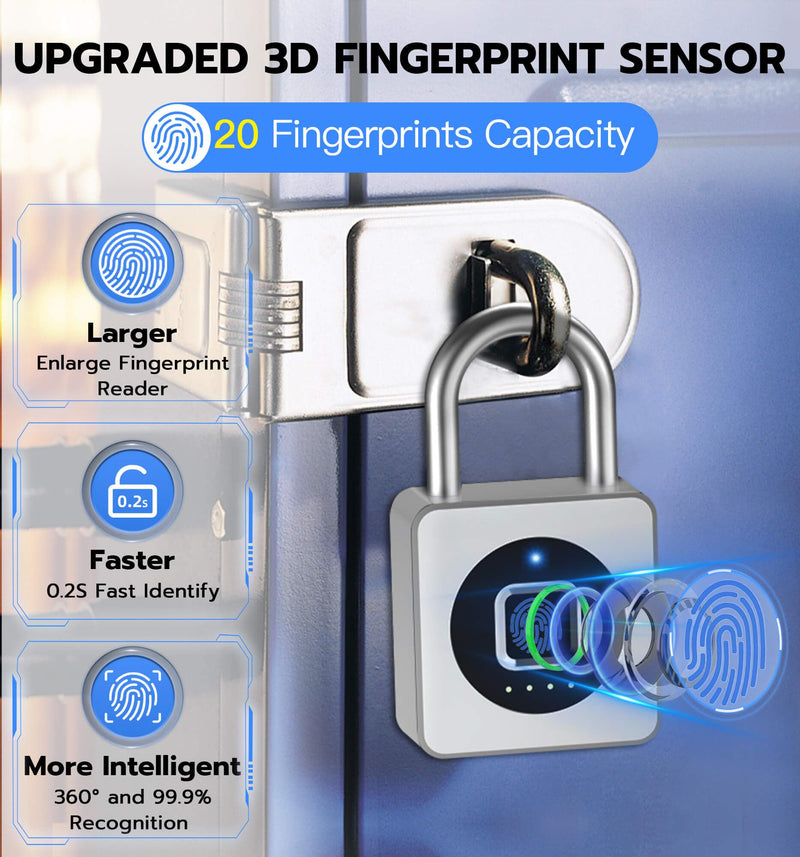 [AUSTRALIA] - eLinkSmart Fingerprint Gym Locker Lock, Keyless Biometric Padlock, Weatherproof Electronic Digital Smart Combo Pad Lock for Outdoor Fence Gate Storage Fridge Helmet Ski Pool Shed (Silver, with Cable) Silver, with Cable 