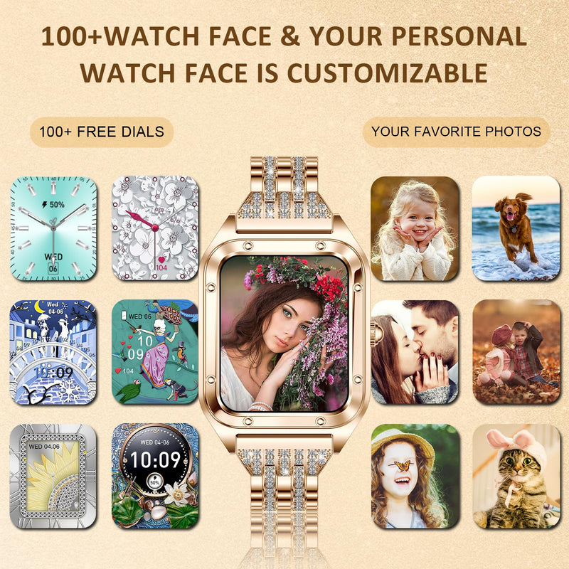 Smart Watch for Women 1.59" iPhone & Android Luxury Diamond Bluetooth Call | Fitness Tracker/AI Voice Control/Heart Rate Sleep Monitor, 120+ Sport Modes IP68 Waterproof, Rose Gold/2 Bands Rosegold 2(daimond rosegold+pink)