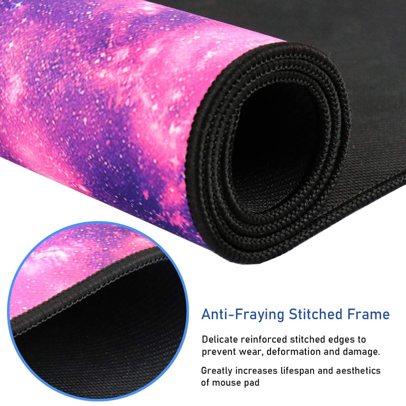 Gaming Mouse Pad, 31.5x15.7x0.12 inch Waterproof Computer Keyboard Mouse Mat Non-Slip Mousepad Rubber Base and Stitched Edges for Game Players, Office, Study, Esports Pros, Home, Desktop galaxy